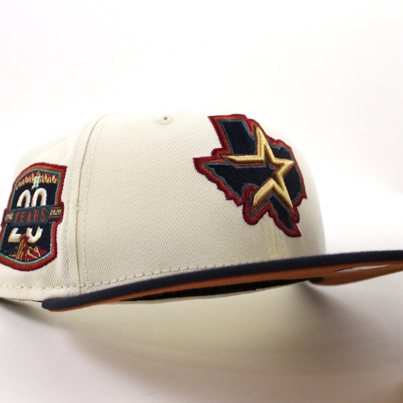 Houston Astros 20 YEARS New Era 59Fifty Fitted Hat (CHROME WHITE  NIGHT SHIFT NAVY RUST ORANGE Under Brim) 7