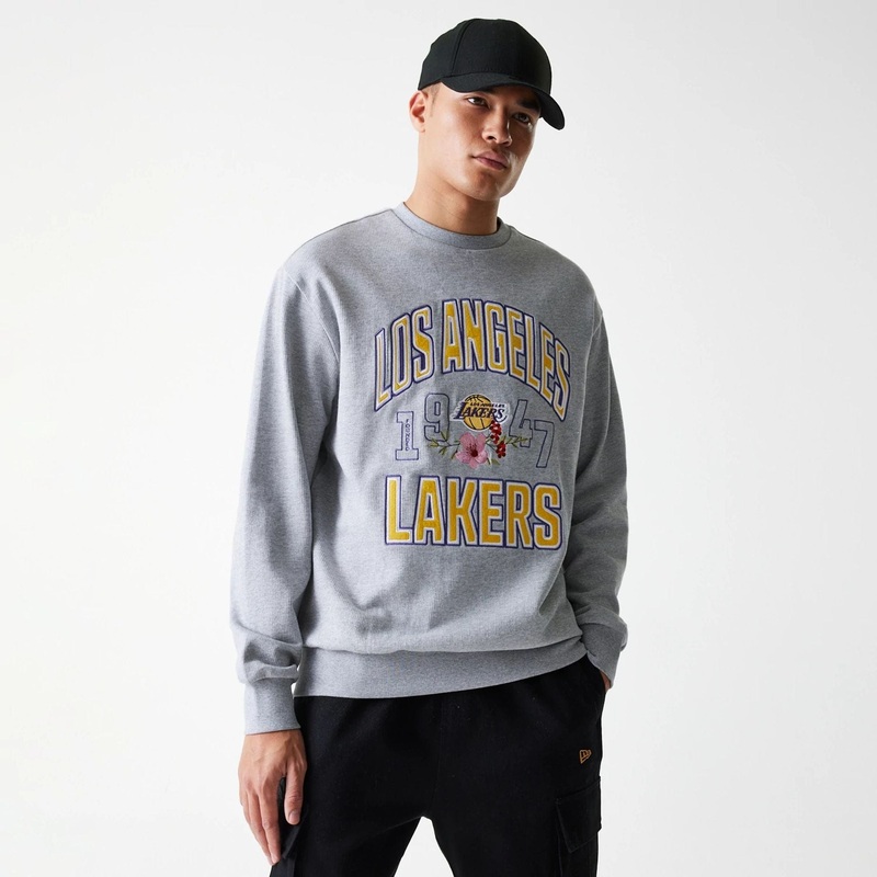 LA Lakers NBA Floral Grey Oversized Crew Neck Sweater XS