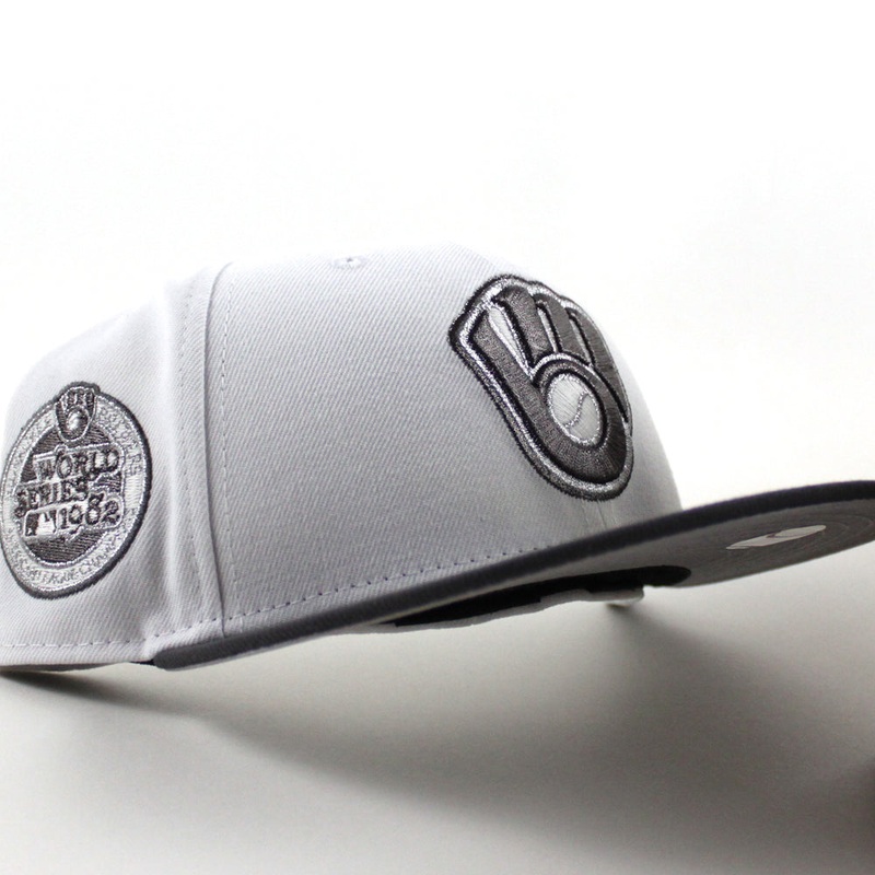 Milwaukee Brewers 1982 World Series New Era 59Fifty Fitted Hat (Optic White Graphite Gray Under Brim) 7