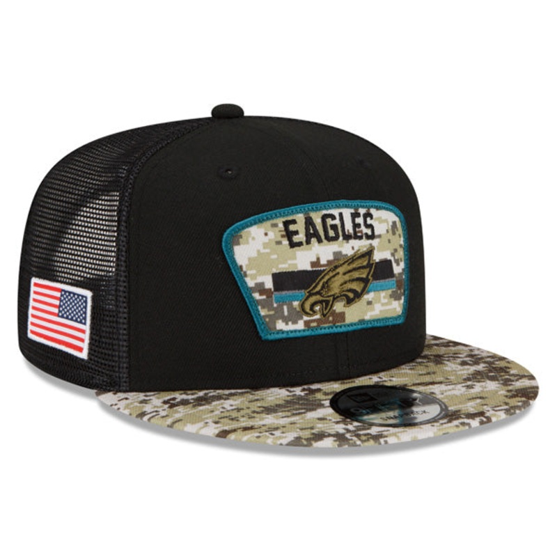 Philadelphia Eagles NFL 2021 Salute to Service 9FIFTY Snapback Hat – Black/Camo