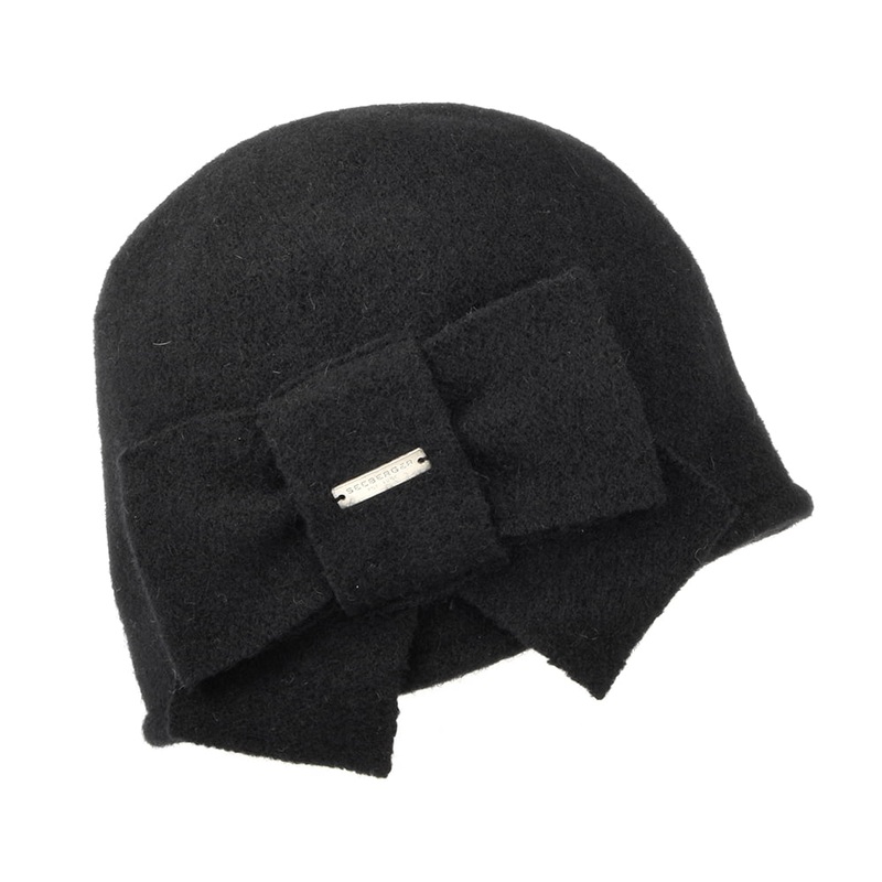 Seeberger Hats Virgin Wool Cloche with Bow – Black 1-Size