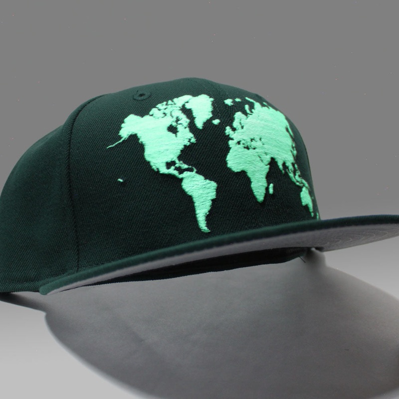 World Wide New Era Fitted Hat (Glow in the Dark Logo Green Gray Under Brim) 7