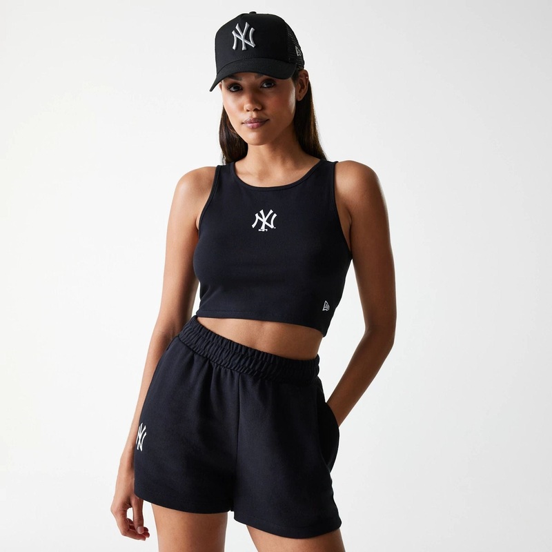 New York Yankees Womens MLB Midi League Essential Black Crop Tank Top XS