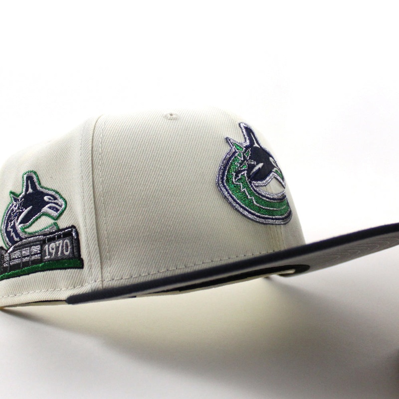Vancouver Canucks 1970 Stadium Patch New Era 59Fifty Fitted Hat (Chrome White Navy Gray Under brim) 7