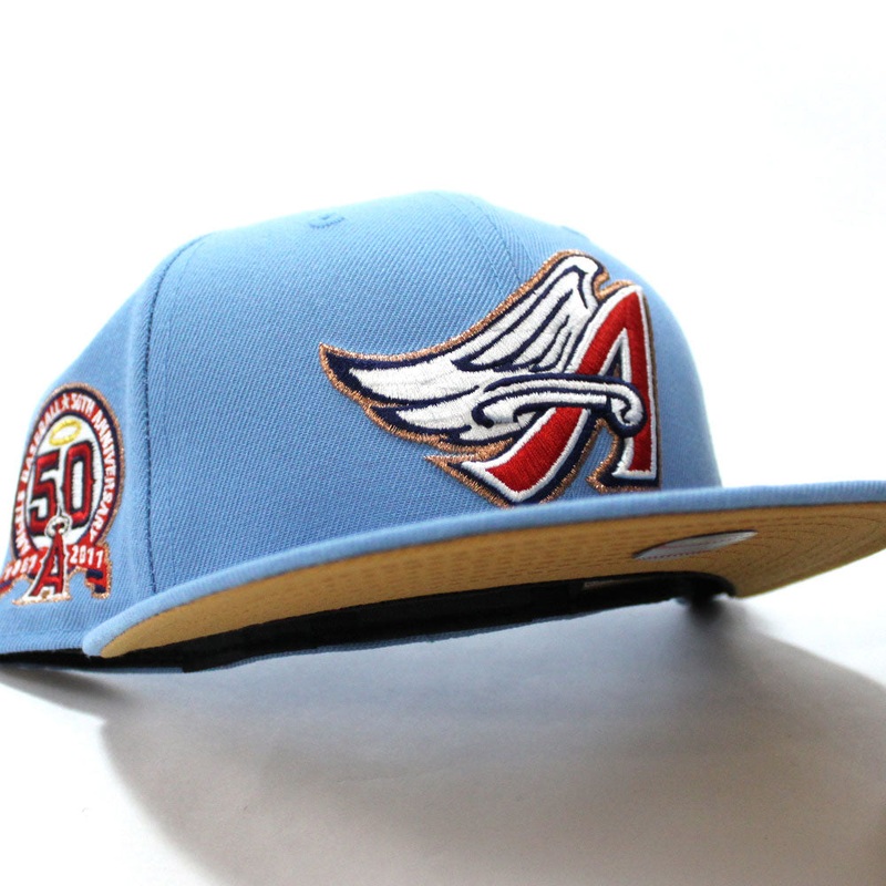 Anaheim Angels 50th Anniversary New Era 59Fifty Fitted Hat (Light blue Tan Under Brim) 7