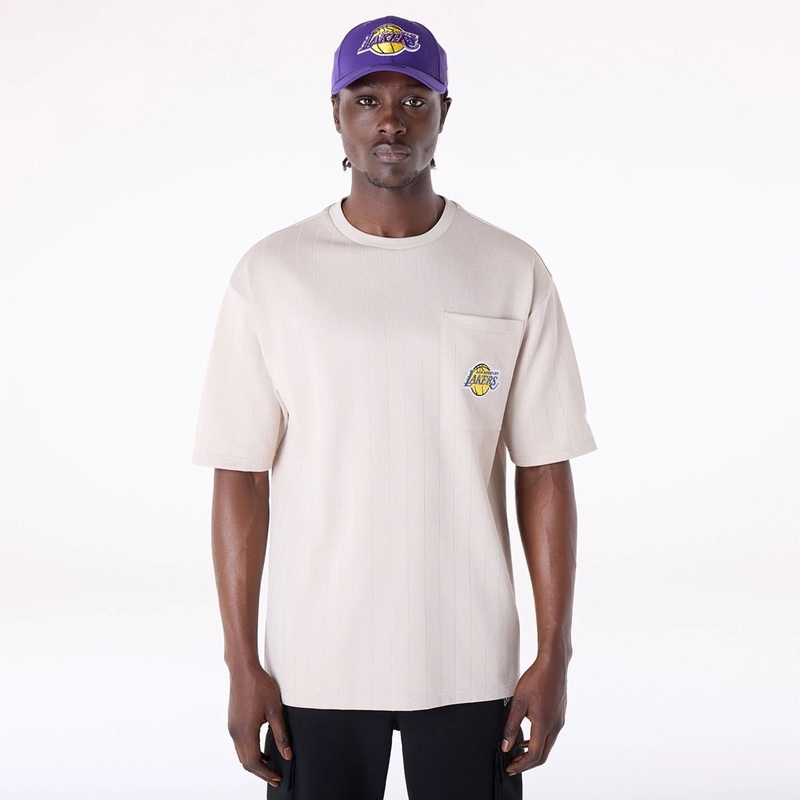 LA Lakers NBA Pinstripe Cream Oversized T-Shirt XS