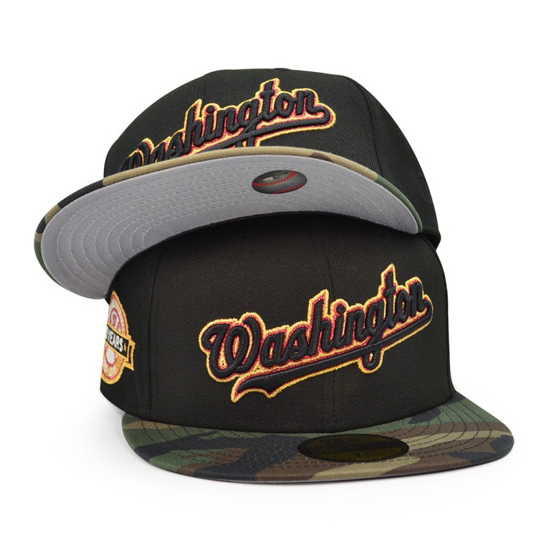 Washington Nationals 10 YEARS ANNIVERSARY Exclusive New Era 59Fifty Fitted Hat – Black/Woodland Camo 6 7/8