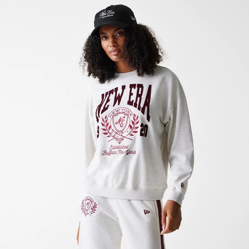Womens New Era Crest Graphic Pastel Grey Crew Neck Sweater XS