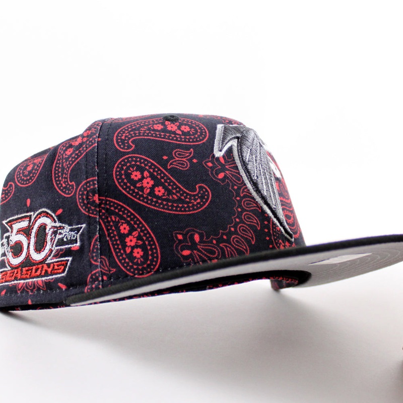Atlanta Falcons 50th Anniversary New Era 59Fifty Fitted Hat (Red Paisley Black Gray Under Brim) 7