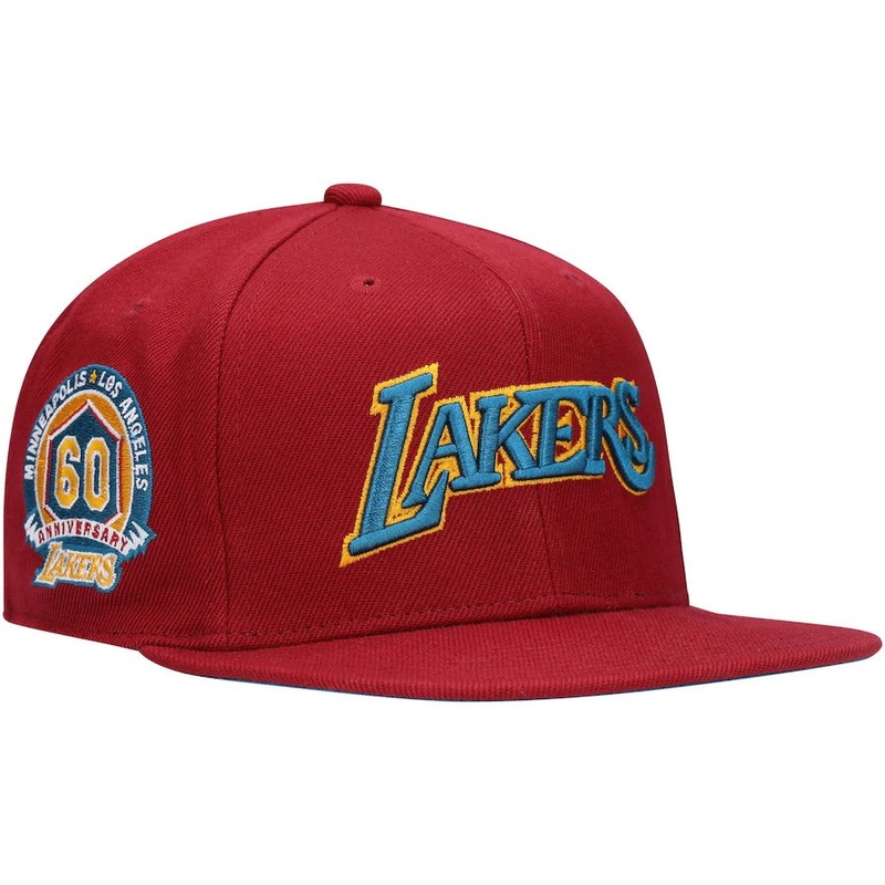 Mitchell & Ness x Lids Los Angeles Lakers Red 60th Anniversary Hardwood Classics Northern Lights Fitted Hat