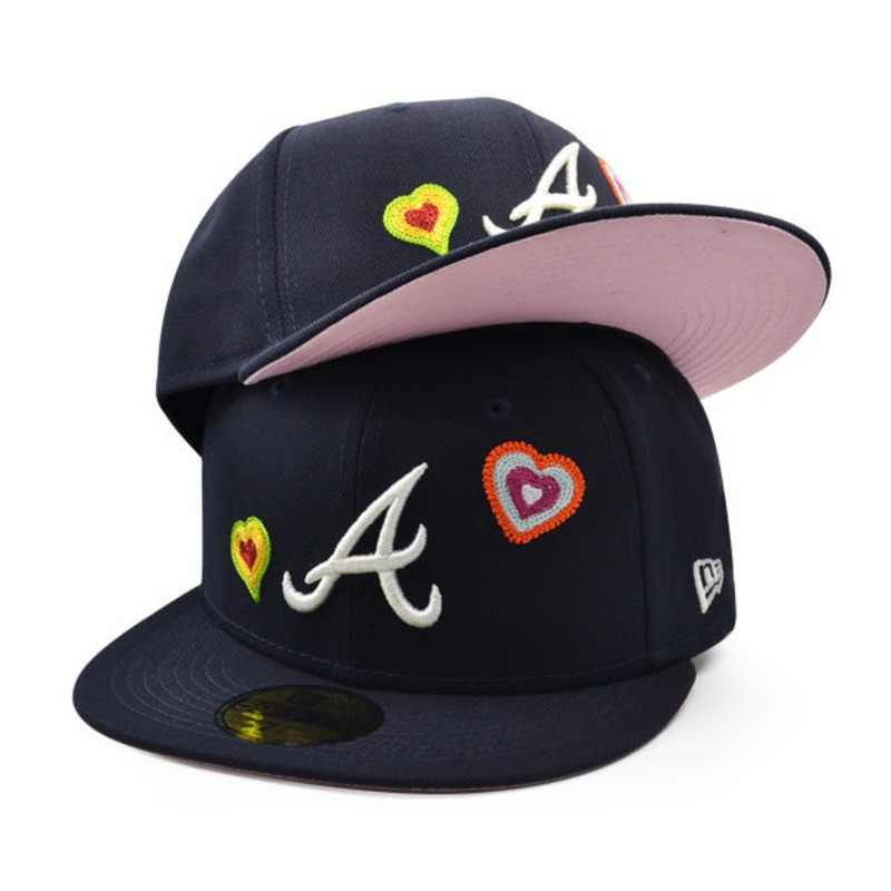 Atlanta Braves CHAINED HEARTS Exclusive New Era Fitted 59Fifty MLB Hat -Navy/Pink 7