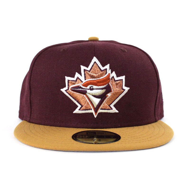 Toronto Blue Jays New Era 59FIFTY Fitted Hat (Intense Maroon Birch Veneer Gum Pack Gray Under Brim) 7