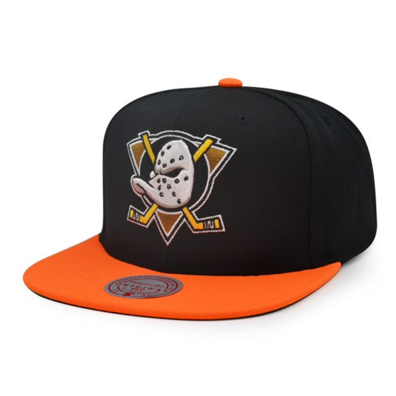 Anaheim Ducks Mitchell & Ness NHL Team 2 Tone 2.0 Snapback Adjustable Hat – Black/Orange