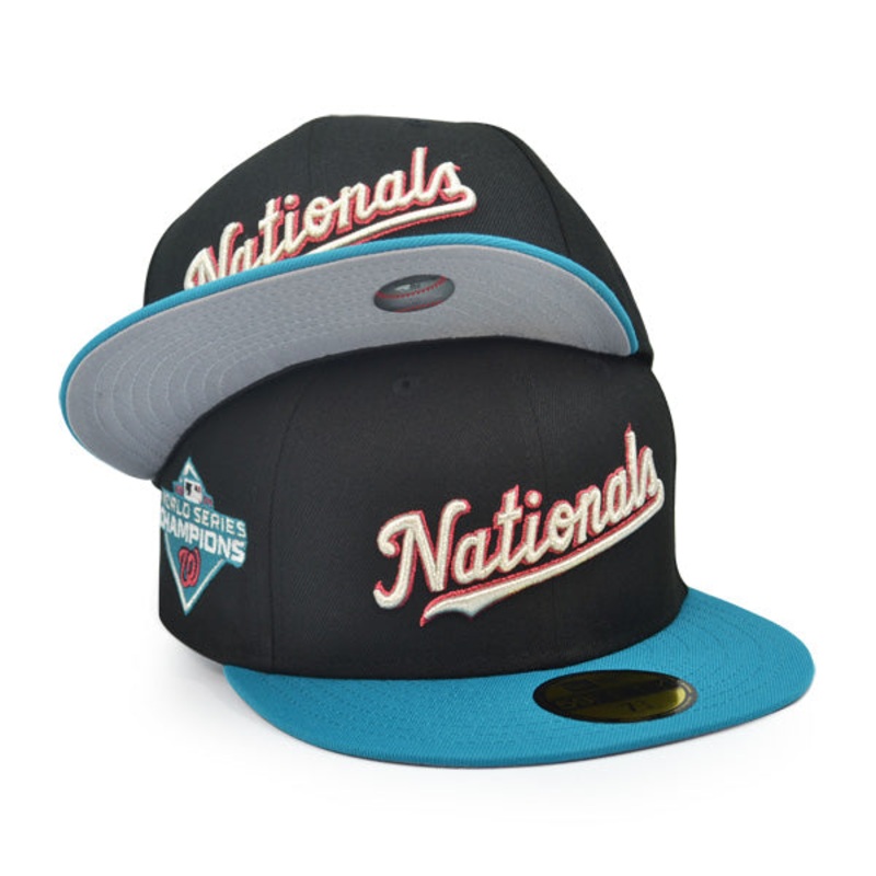 Washington Nationals Script 2019 World Series Champions Exclusive New Era 59Fifty Fitted Hat – Black/TidalWave 6 7/8
