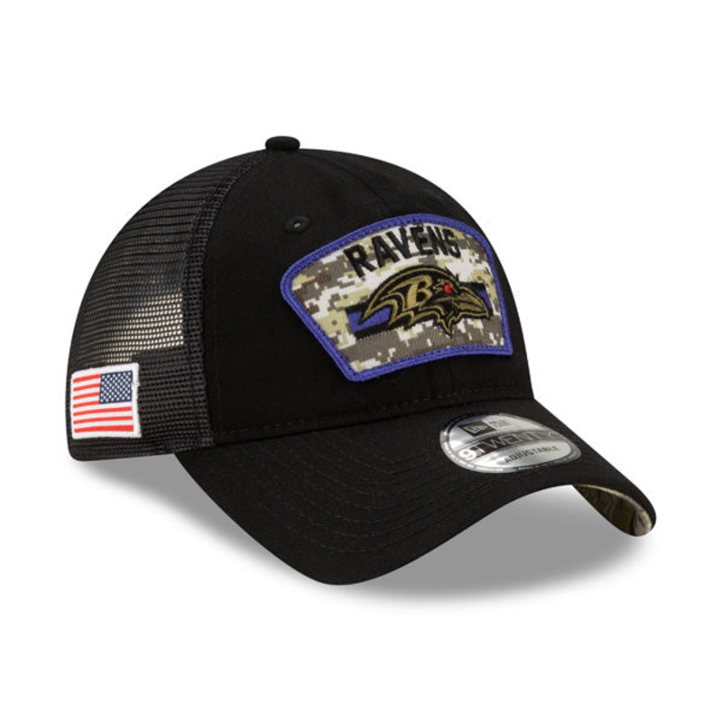 Baltimore Ravens New Era 2021 Salute To Service Trucker 9TWENTY Adjustable Hat – Black