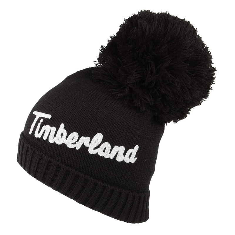 Timberland Hats Womens Logo Embroidery Bobble Hat – Black 1-Size
