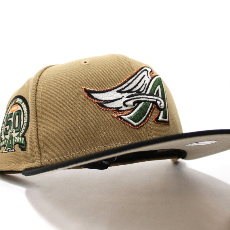 Anaheim Angels 50th Anniversary New Era 59Fifty Fitted Hat (GITD Khaki Black Stone Under Brim) 7