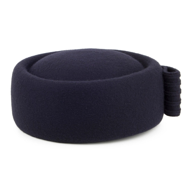 Whiteley Hats Jackie O Loop Bow Wool Pillbox Hat – Navy Blue 1-Size