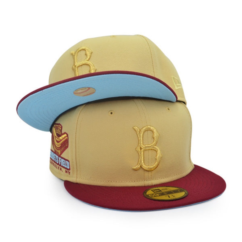 Brooklyn Dodgers EBBETS FIELD Exclusive New Era 59Fifty Fitted Hat – Vegas Gold/Cardinal 6 7/8