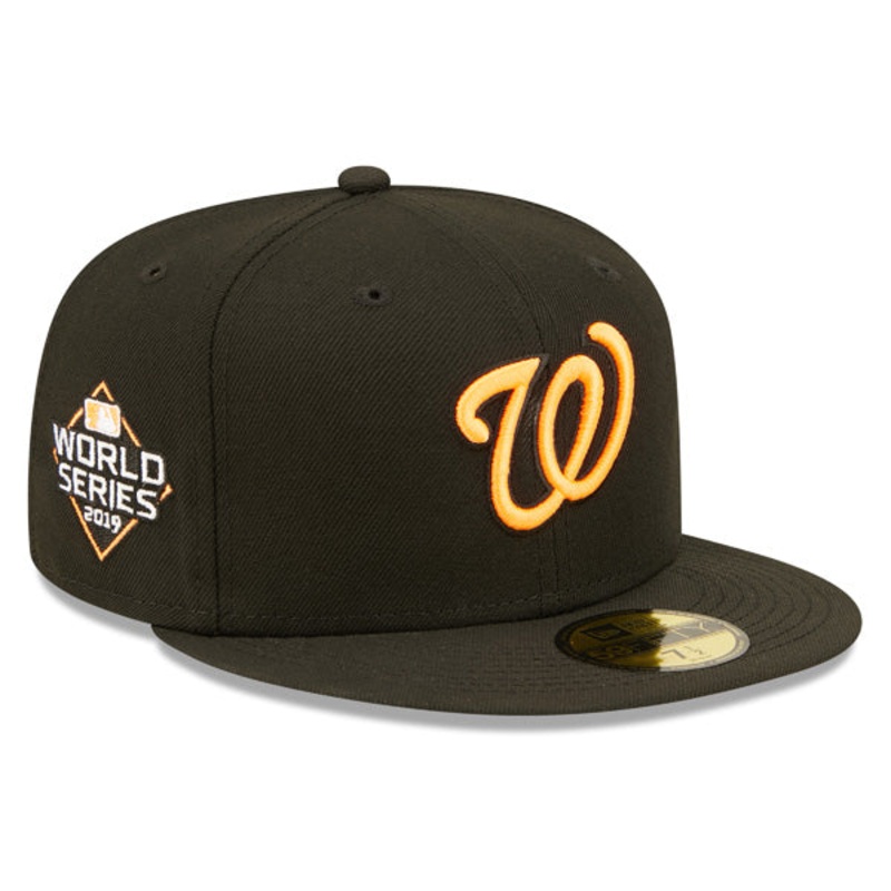 Washington Nationals 2019 Exclusive SUPER POP New Era Fitted 59Fifty MLB Hat -Black/Neon Orange 7