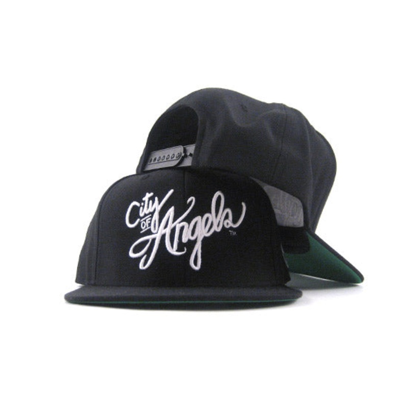 The City Of Angels Snapback Hat (Black White GREEN BOTTOM) One Size