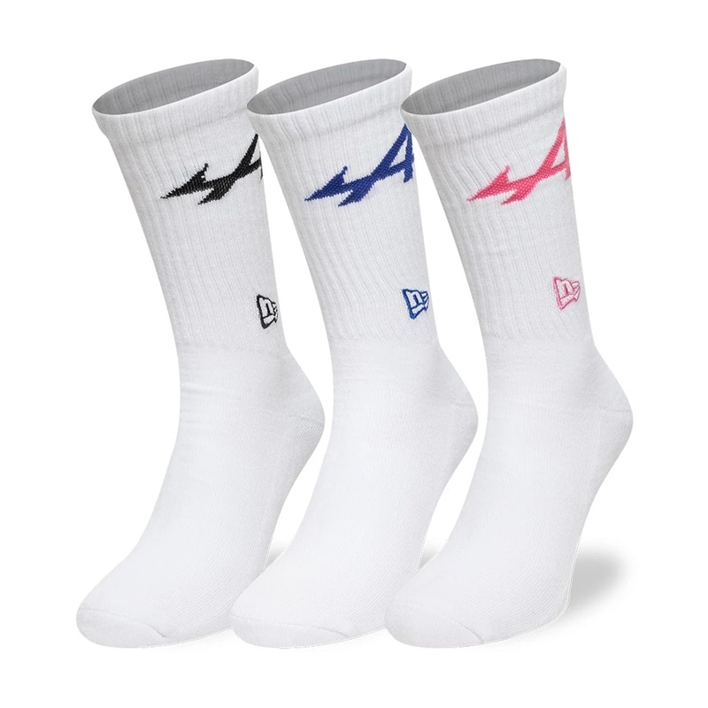 Alpine Racing Alpine Logo White 3 Pack Crew Socks 2-5