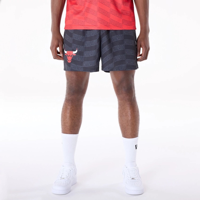 Chicago Bulls NBA All Over Print Graphic Black Shorts XS