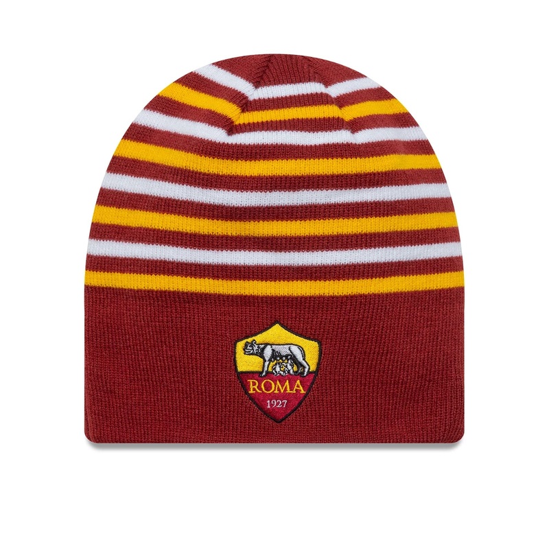 AS Roma Stripe Dark Red Skull Knit Beanie Hat OSFM