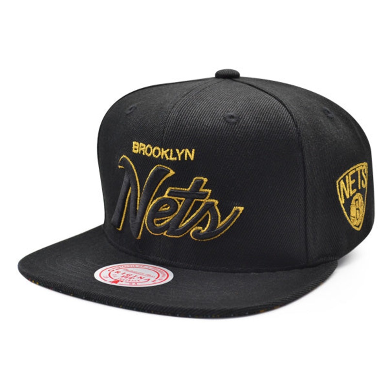 Brooklyn Nets Mitchell & Ness BHM Script Snapback Hat – Black/Metallic Gold