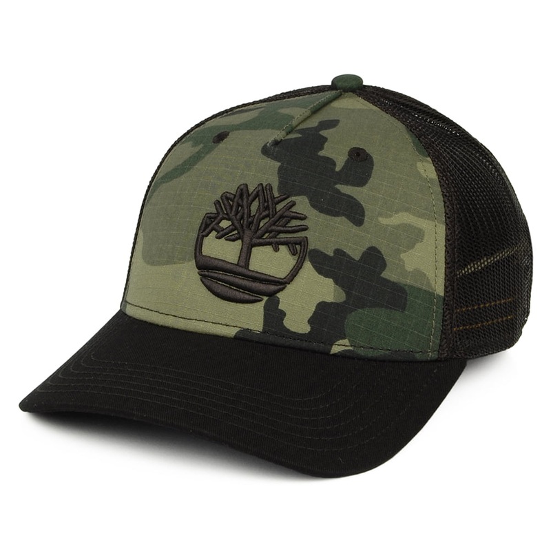 Timberland Hats Camo Ripstop Trucker Cap – Black-Olive Adjustable