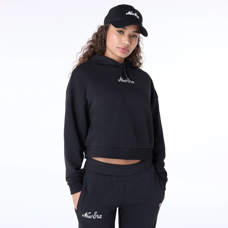 Womens New Era Script Black Pullover Hoodie XS
