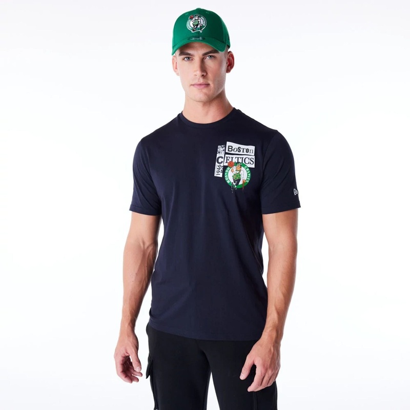 Boston Celtics Newspaper Graphic Navy T-Shirt XS