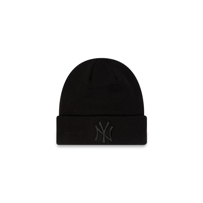 New York Yankees Essential All Black Cuff Beanie Hat OSFM