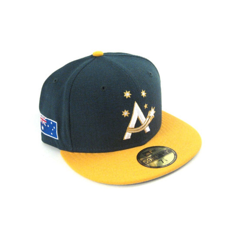 Australia World Baseball Classic New Era Fitted 59FIFTY Hat (DARK GREEN YELLOW GRAY UNDER BRIM) 7 1/4