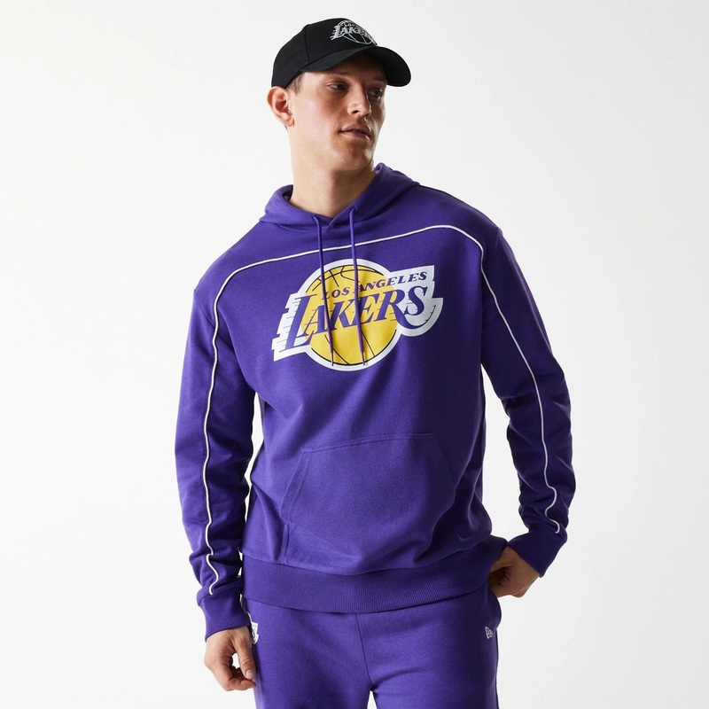 LA Lakers NBA Piping Purple Oversized Pullover Hoodie XS