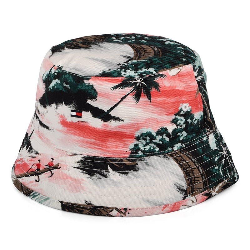 Tommy Hilfiger Hats Flag Palm Reversible Bucket Hat – White-Green 1-Size