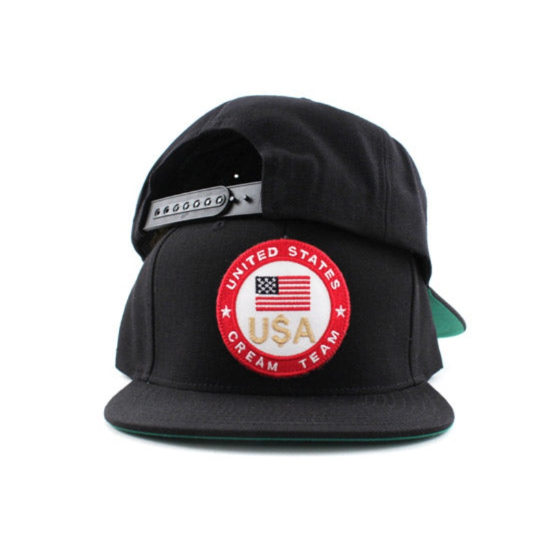 United States CREAM TEAM Snapback Hats (Black Green Under Brim) One Size