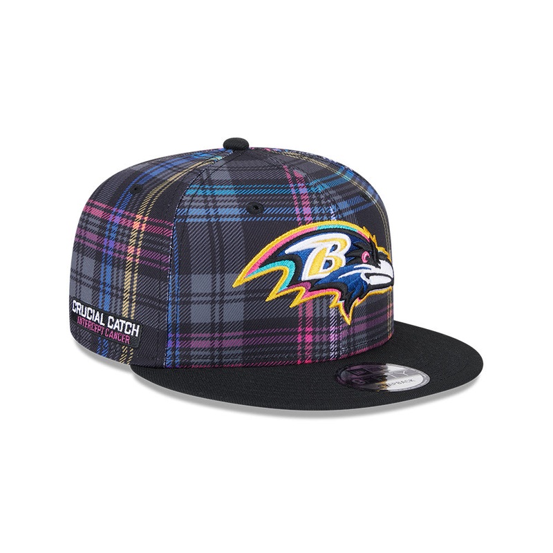 Baltimore Ravens New Era 2024 NFL Crucial Catch Plaid 9Fifty Snapback Hat – Black/Pink