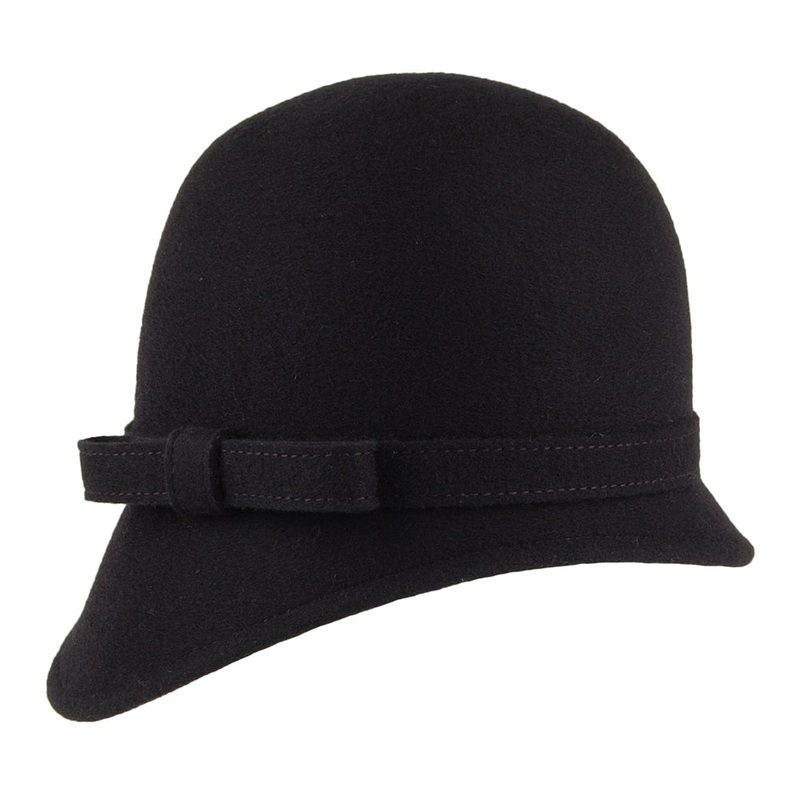 Whiteley Hats Harper Wool Cloche With Bow – Black 1-Size