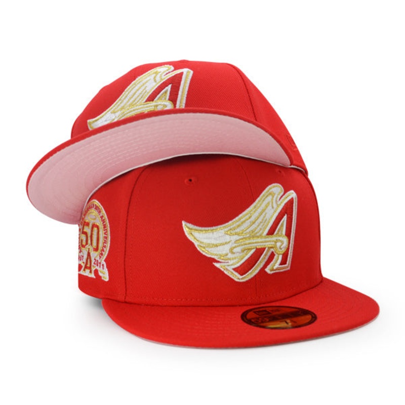 Anaheim Angels 50th ANNIVERSARY Exclusive New Era 59Fifty Fitted Hat- Front Door Red/Pink UV 7
