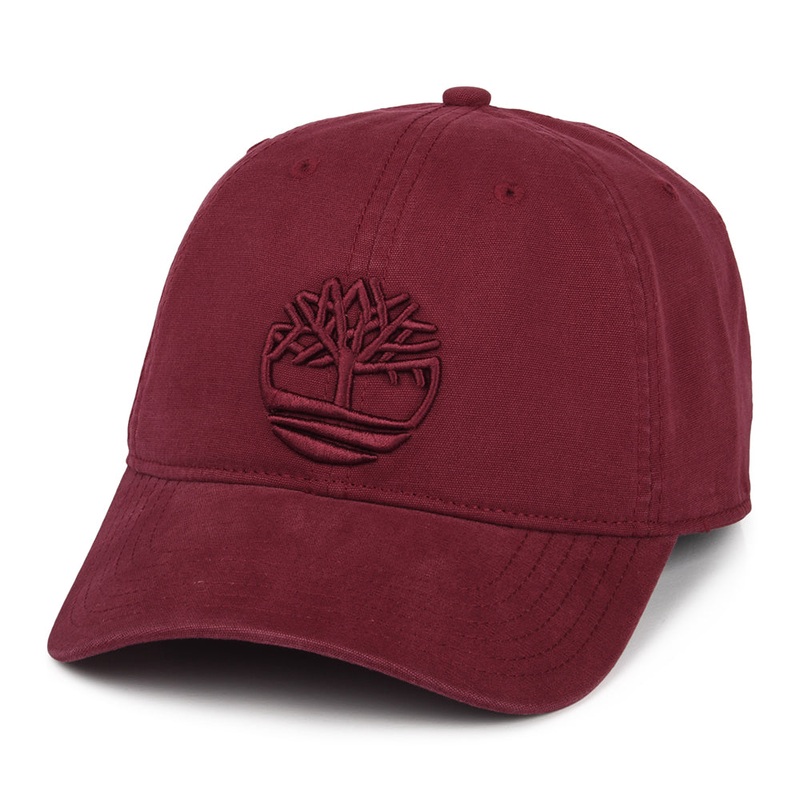 Timberland Hats Soundview Cotton Canvas Baseball Cap – Burgundy Adjustable