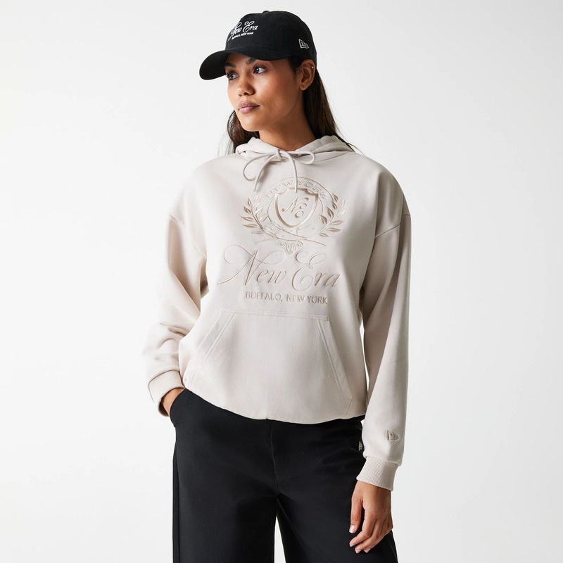 Womens New Era Crest Light Beige Pullover Hoodie XS