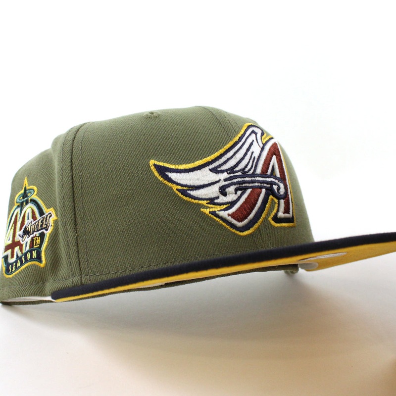 Anaheim Angels 40TH SEASON New Era 59Fifty Fitted Hat (GITD GREEN BARK NAVY GRILLED YELLOW Under Brim) 7