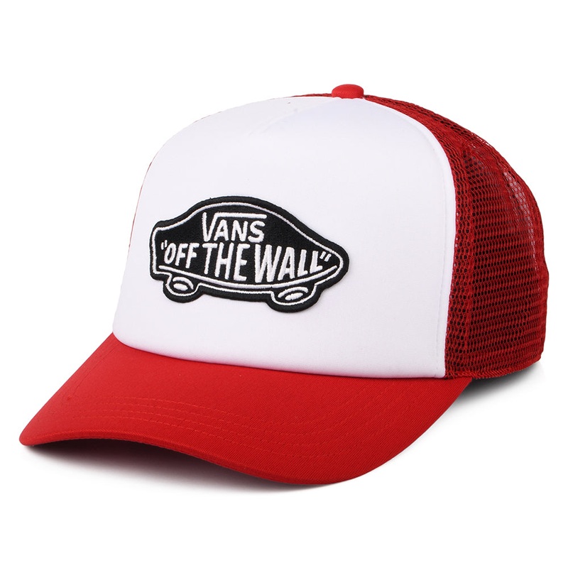 Vans Hats Classic Patch Curved Brim Trucker Cap – White-Red Adjustable