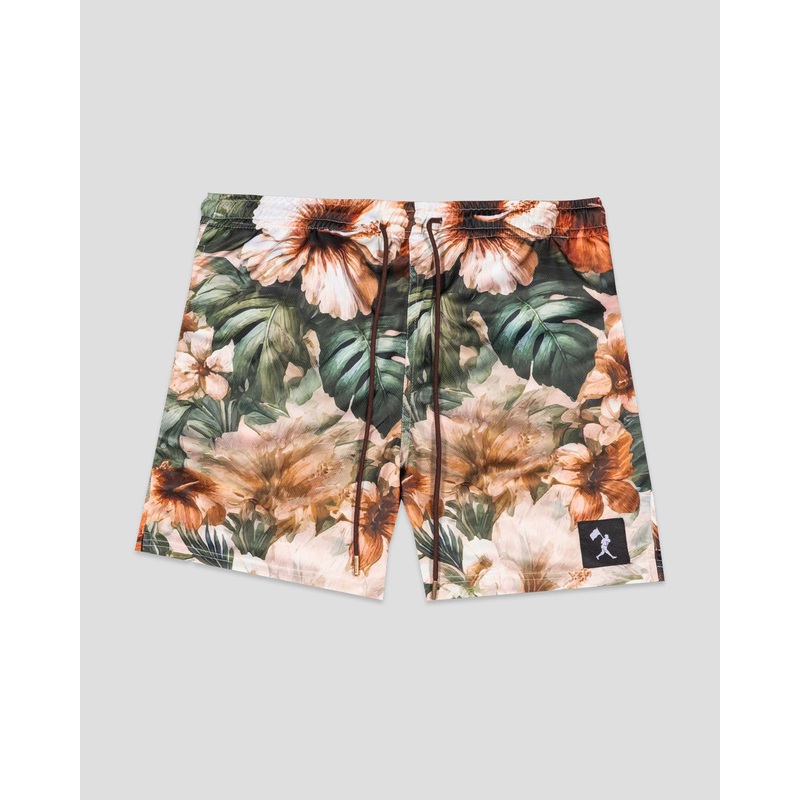 Aloha Hibiscus Pattern Diamond Air Mesh Shorts Small