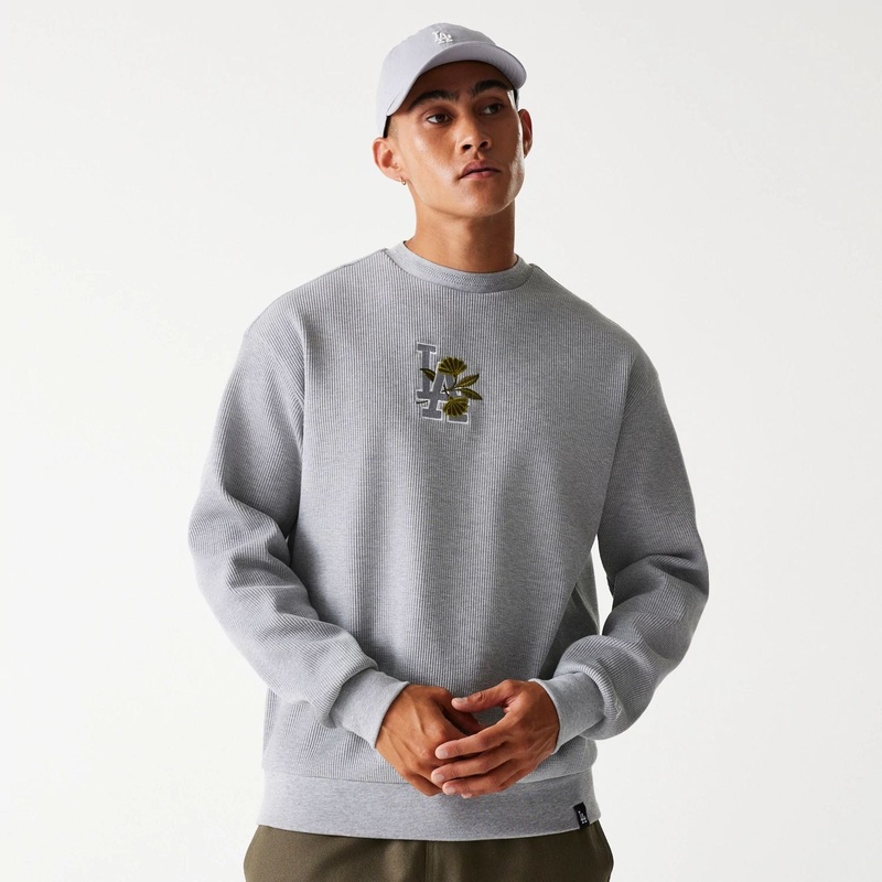 LA Dodgers MLB Waffle Grey Oversized Crew Neck Sweater XS