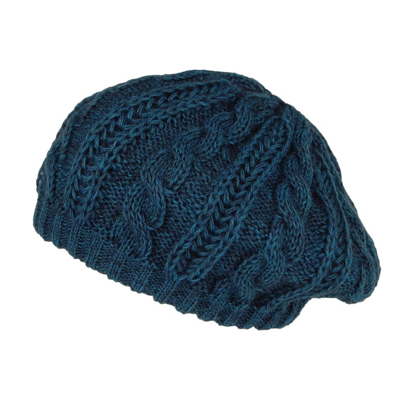 Whiteley Hats Cable Knit Beret – Teal 1-Size