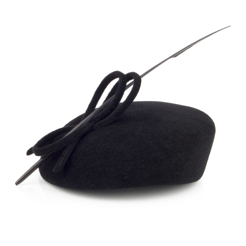 Whiteley Hats Fur Felt Beret with Quill – Black 1-Size