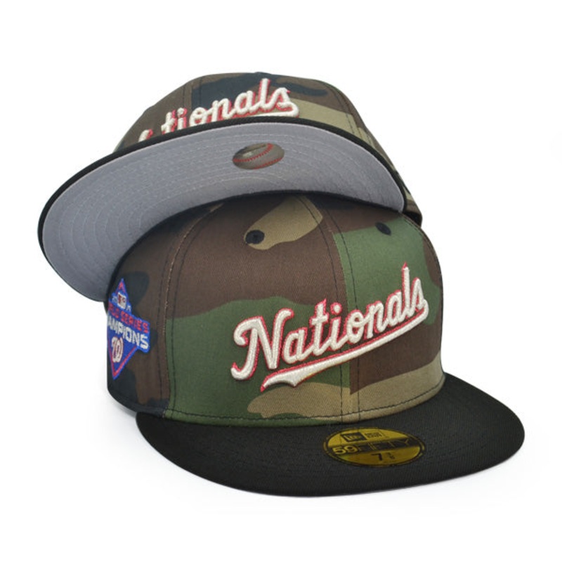 Washington Nationals 2019 WORLD SERIES CHAMPIONS Exclusive New Era 59Fifty Fitted Hat – Woodland Camo/Black 6 7/8
