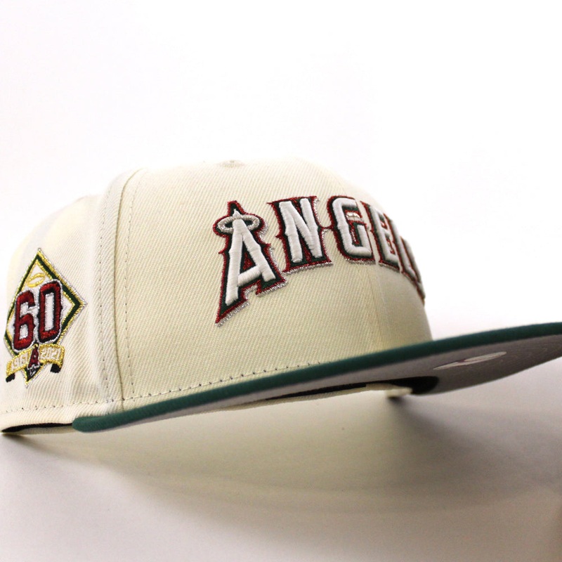 Anaheim Angels 60th Season New Era 59Fifty Fitted Hat (Chrome White Green Gray Under Brim) 7